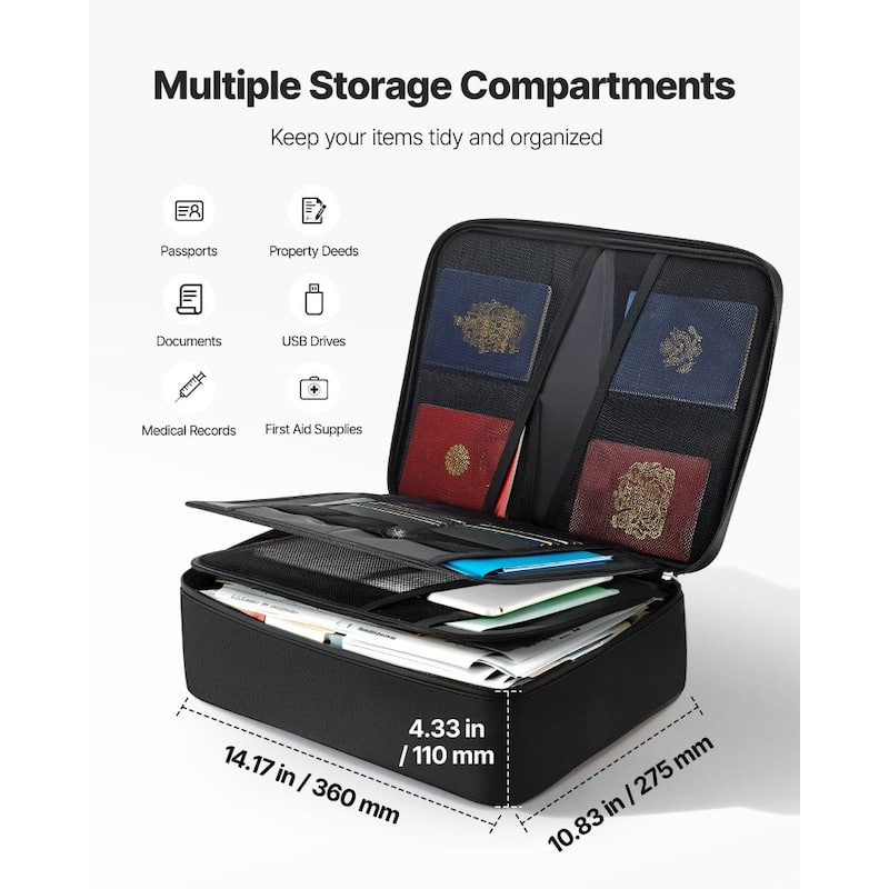 Waterproof Fireproof Document Box with Combination Lock and Multi-Layer Storage for Home or Office