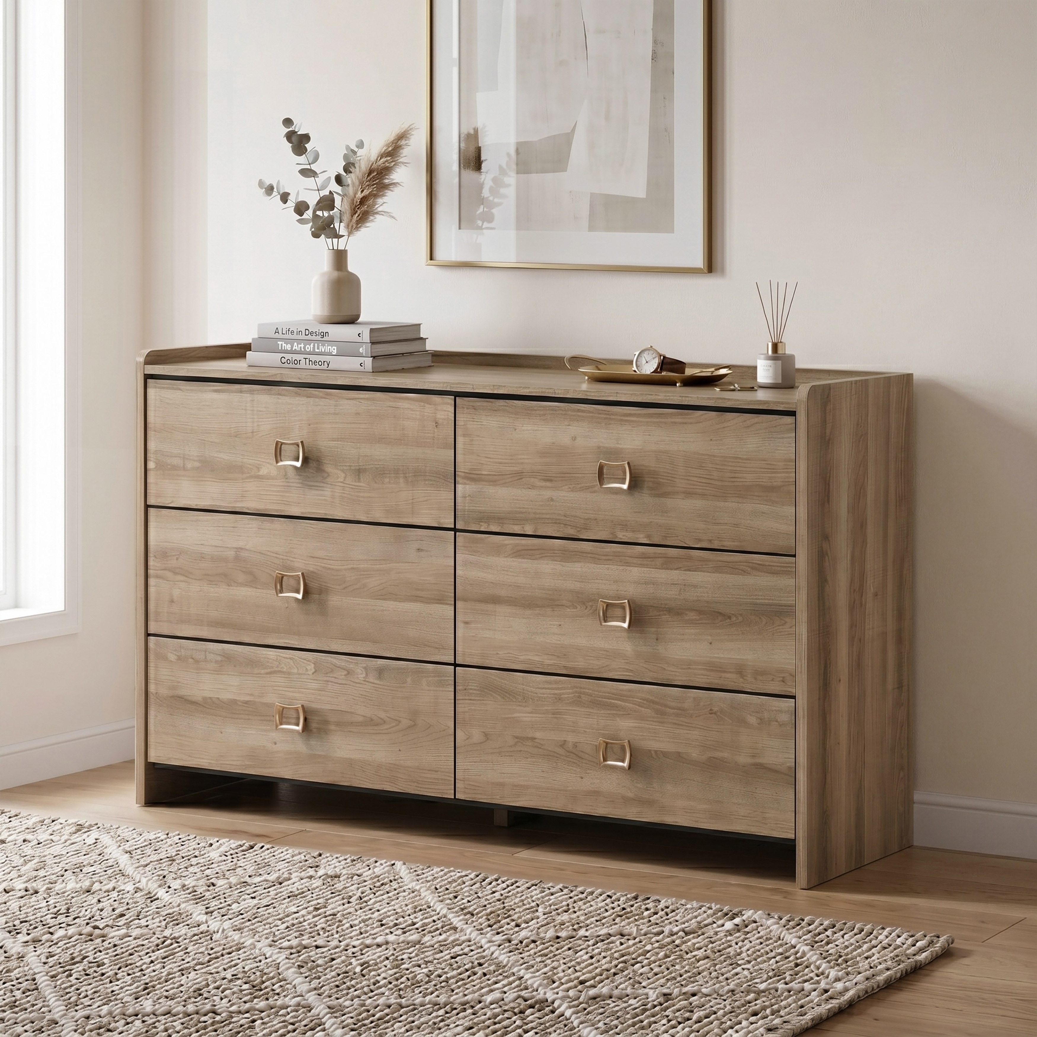 Furniture of America Valio Modern Dusty Oak Wood 6-Drawer Dresser