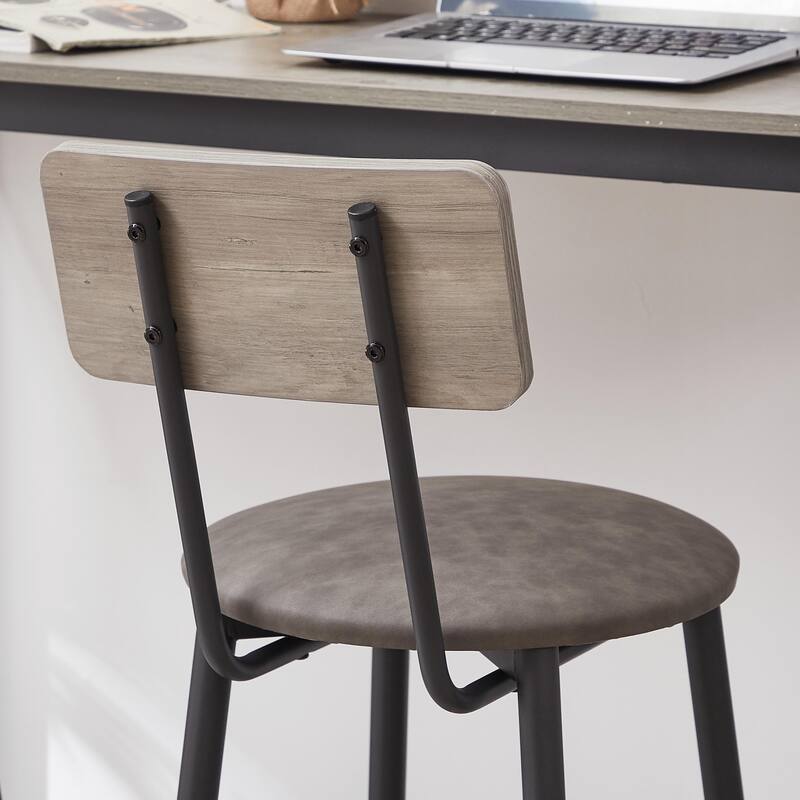 Round Bar Stool Set with Backrest and Shelf - Upholstered