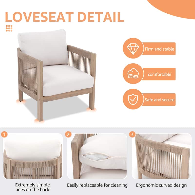 Outdoor Wooden Conversation Set with Cushions