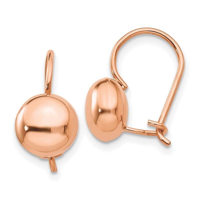 Curata 14k Rose Gold Polished 8mm Button Kidney Wire Earrings