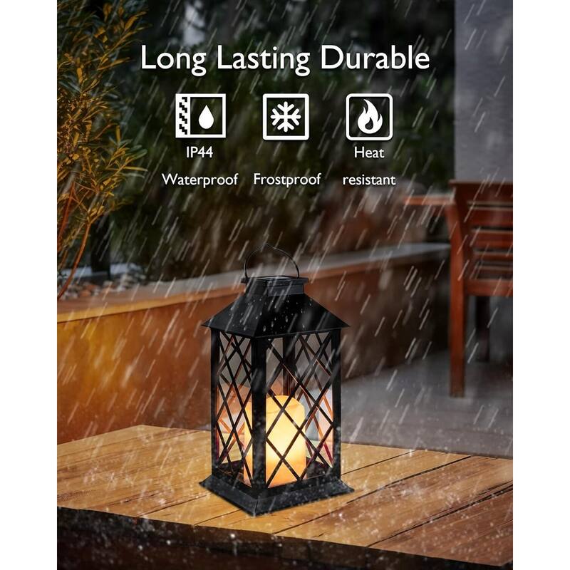 Solar Lanterns Outdoor Waterproof Hanging with Flickering Flameless Candles 2 Pack