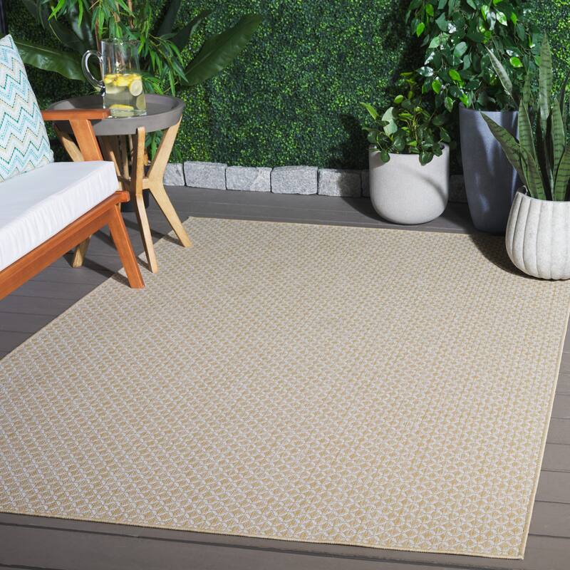 SAFAVIEH Terrace Ruba Indoor/Outdoor Washable Backyard Patio Rug - 6'7" Square - Beige/Ivory