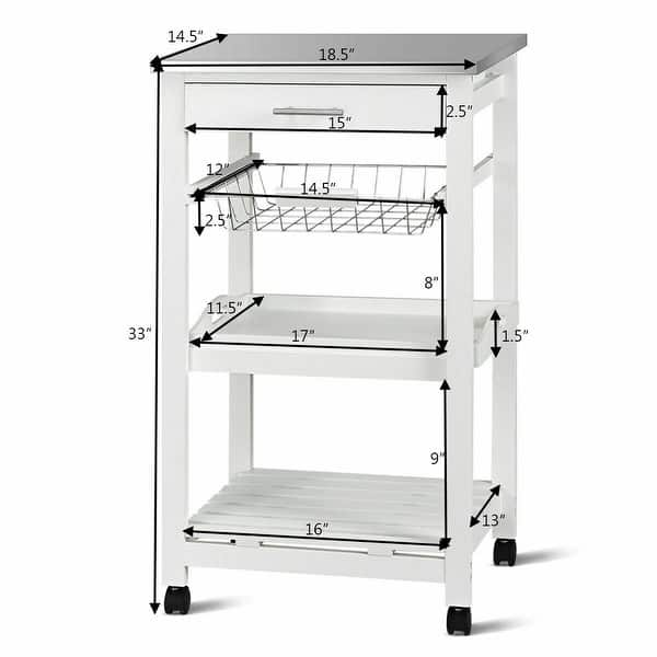 Shop Costway Rolling Kitchen Trolley Cart Steel Top Removable Tray