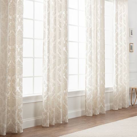 Chanasya Damask Burnout Velvet Semi Sheer Window Curtain Panel Pair (Set of 2)