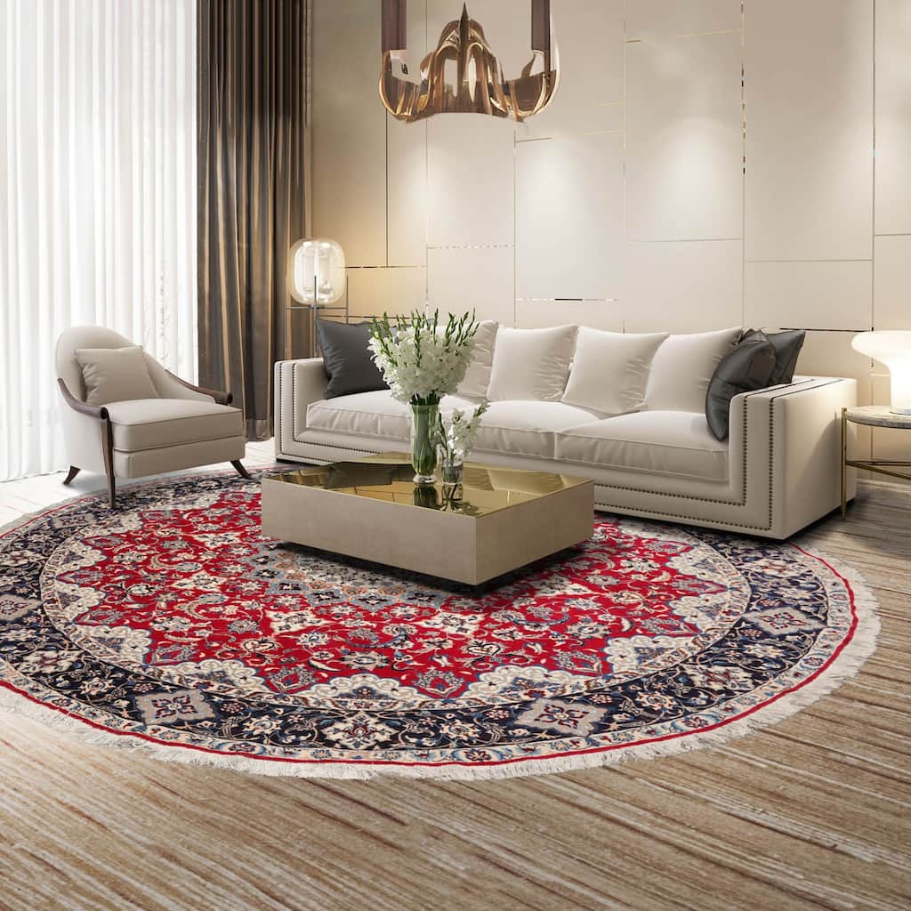 Red Wool & Silk Oriental Rug Hand Knotted Round 250 KPSI - 10' x 10'