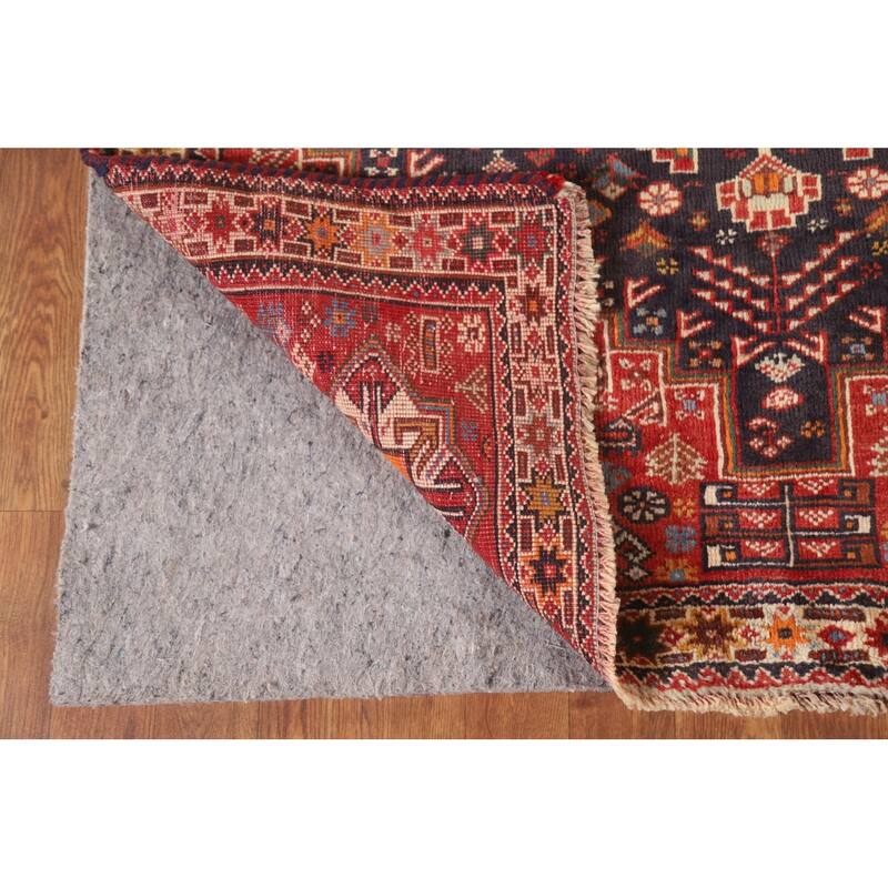 Hand Knotted Oriental 100% Wool Carpet Traditional Tribal Navy Blue & Blues Shiraz Area Rug - 5' 3'' X 3' 11''
