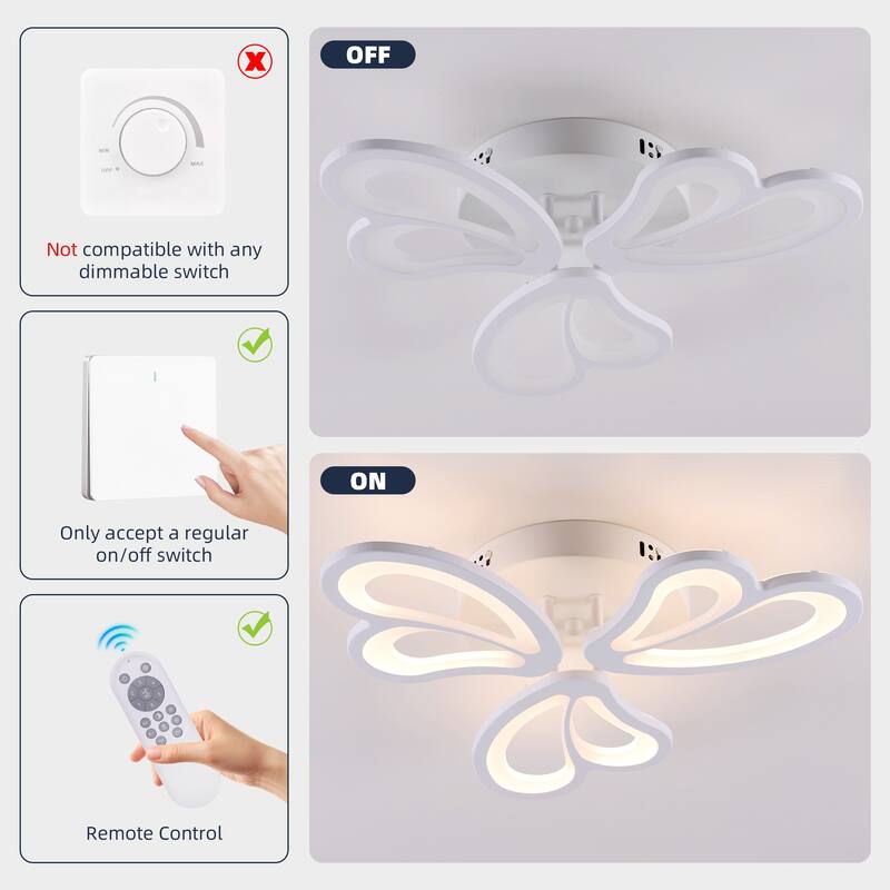 Indoor Modern Dimmable LED Semi-Flush Mount Ceiling Light Fixture with Remote and Creative Flower Lampshade