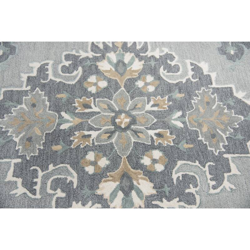 Alora Decor Cascade Grey and Beige Medallion Hand-tufted Wool Rug