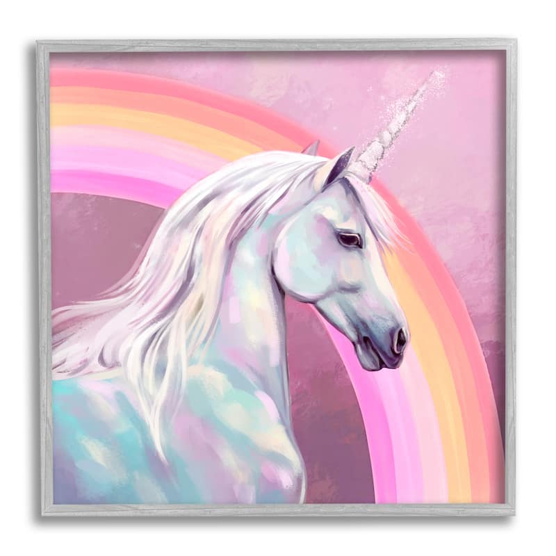 Stupell Unicorn & Rainbow Portrait Framed Giclee Art Design by Ziwei Li - 24 x 24 - Grey