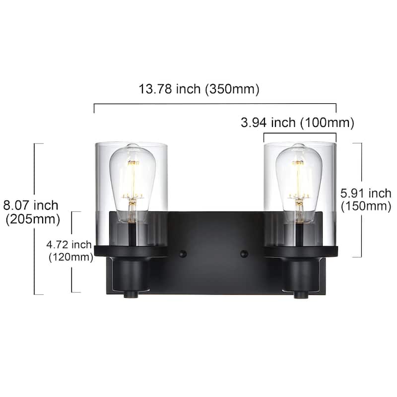 2 Light Bathroom Vanity Lighting with Clear Glass Shade
