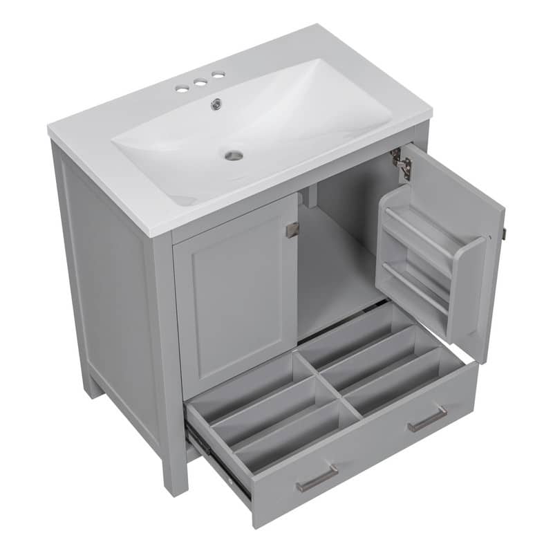 30" White Bathroom Vanity with Single Sink, 2 Doors, and Drawer