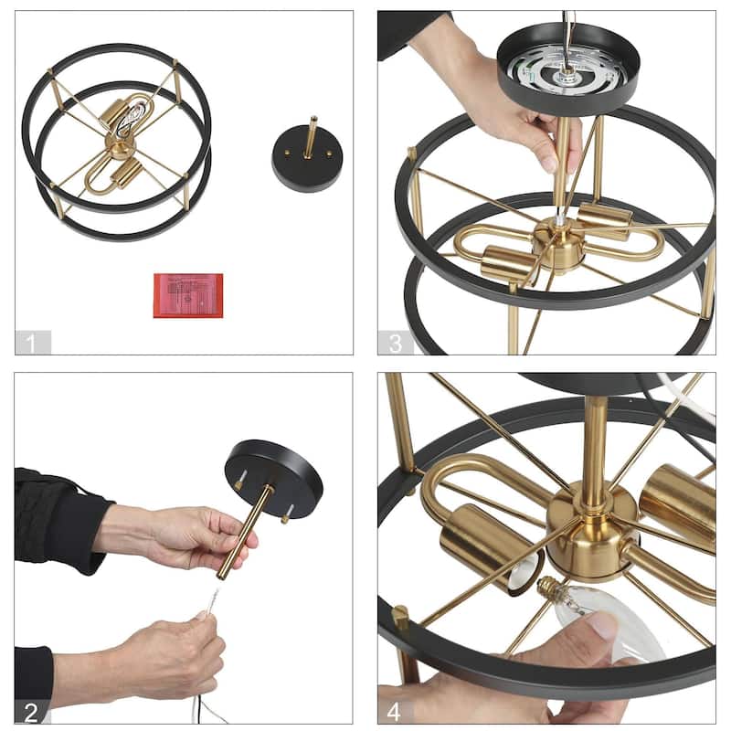 Modern 2-Light Black Gold Metal Drum Semi Flush Mount Ceiling Lights - 12" D x 10" H
