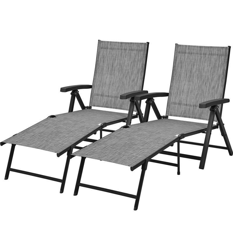Yaheetech 2pcs Texteline Outdoor Chaise Lounge Portable Patio Lounge