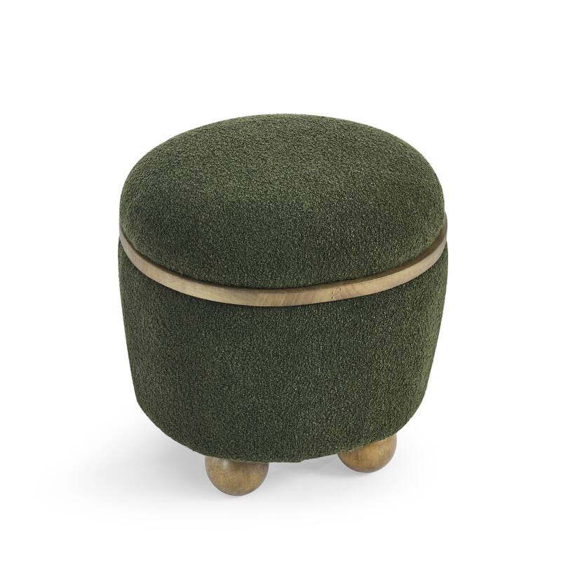 Round storage stool, storage stool with storage space and cushioned seat, available in bedroom, living room, entryway - Green - Small