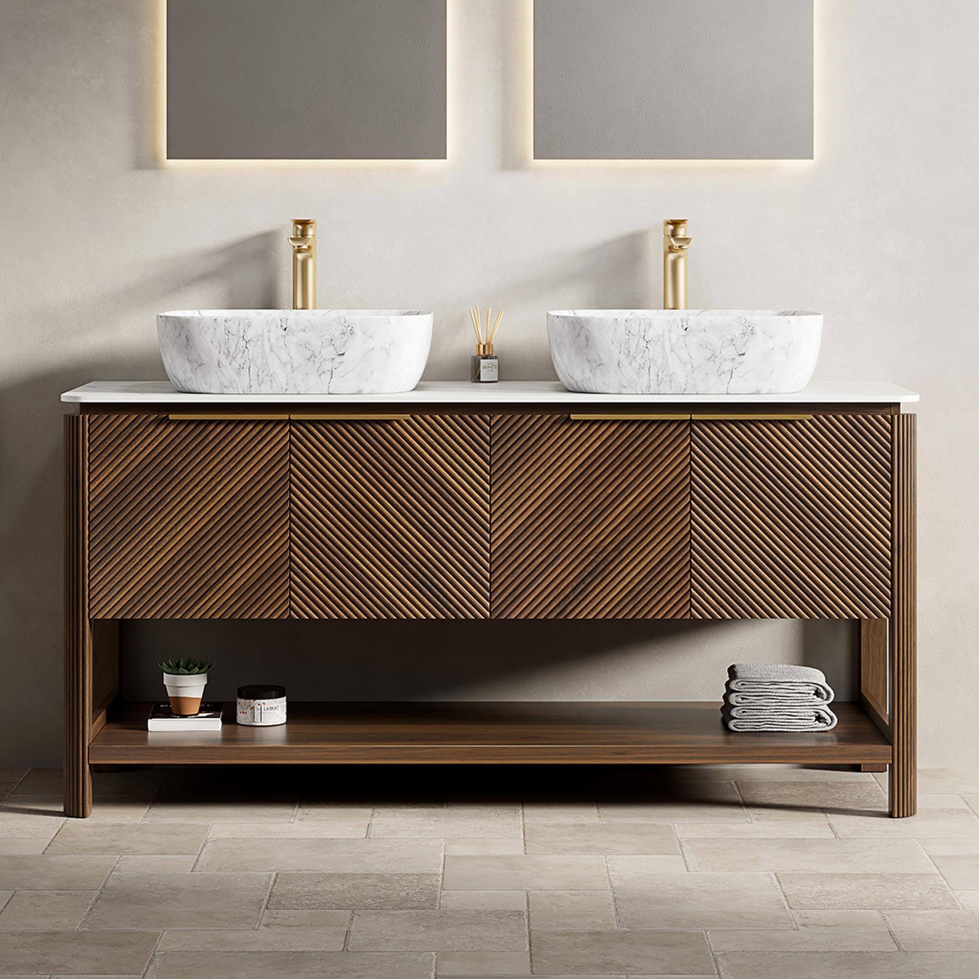 Modern Wood Grain Bathroom Vanity,Plywood Storage Cabinet