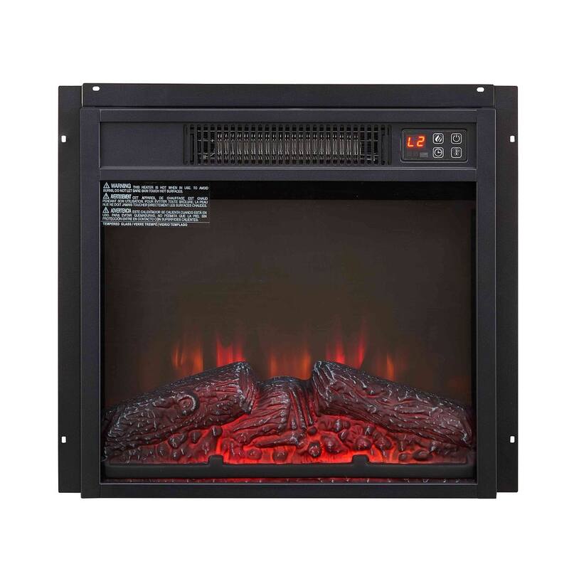 Inset Electric Fireplace 18 Inch 1400 Watt Black Glass Panel with Remote Controls