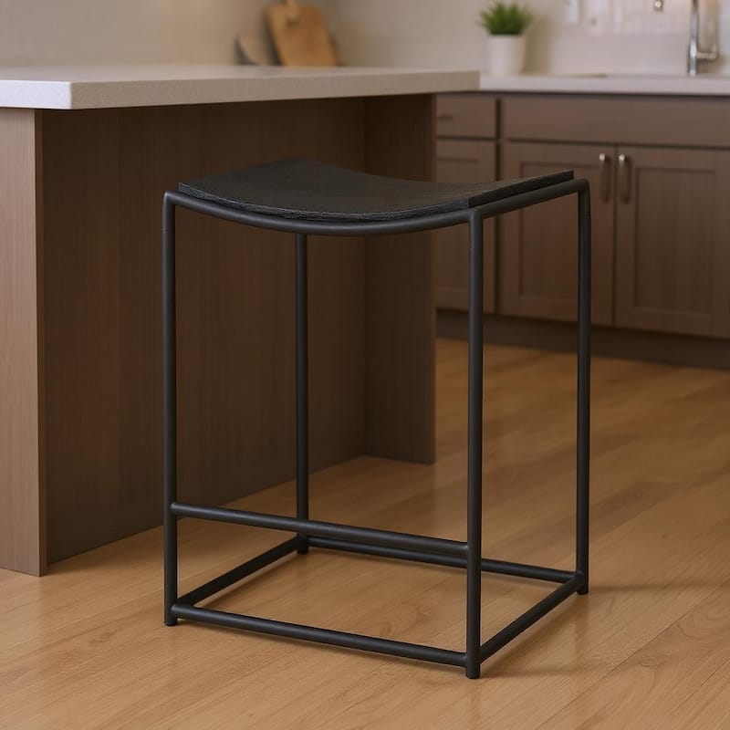 HomeRoots 26" Black Solid Wood and Iron Backless Counter Height Bar Chair - Counter Height - Black - Single