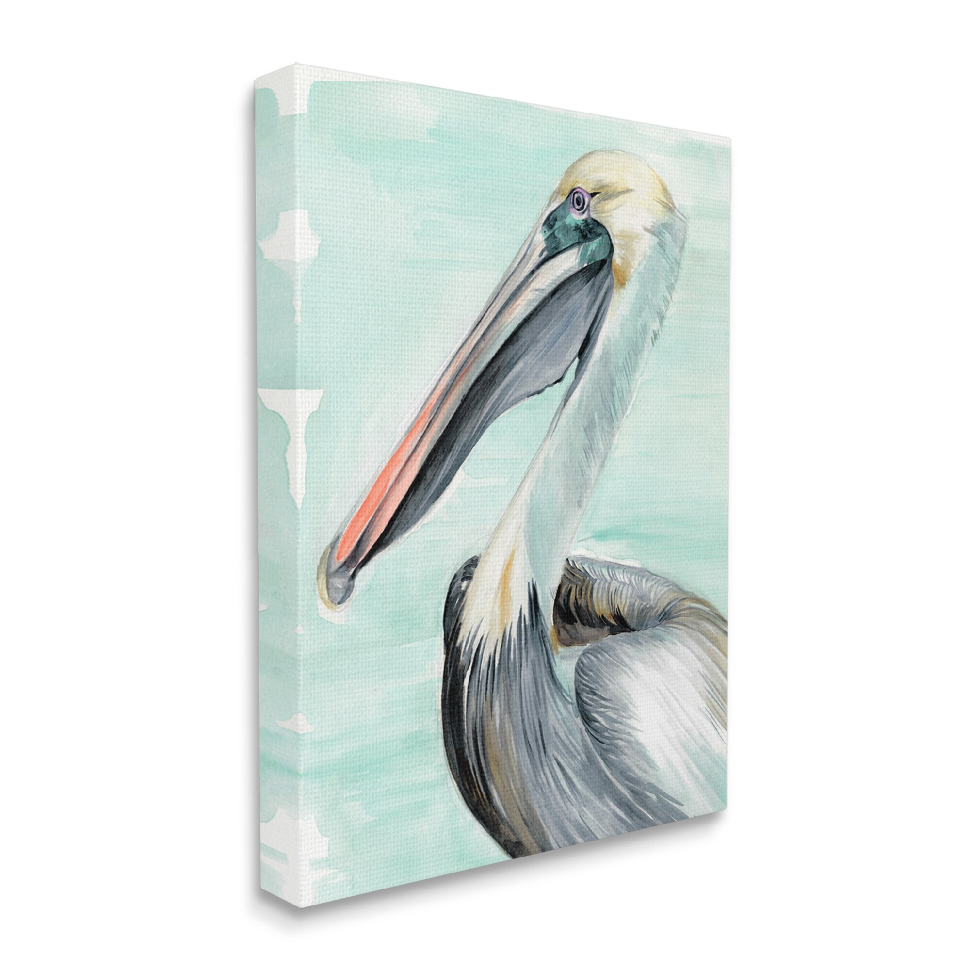 Stupell Coastal Pelican Bird Watching Turquoise Ocean Portrait Canvas Wall Art-image