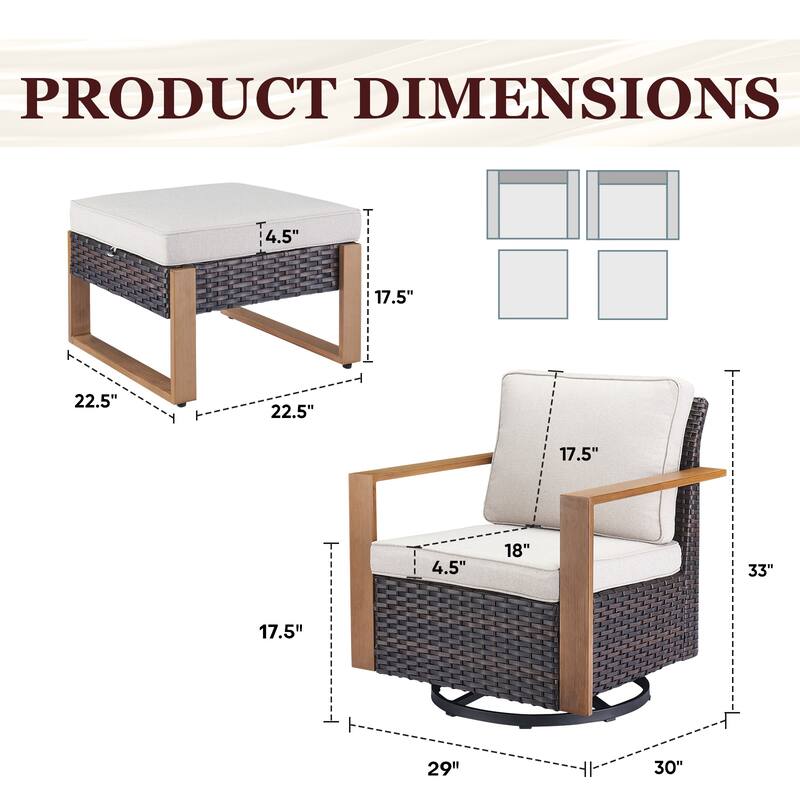 Gymojoy Outdoor Swivel Gliders Rocker Chairs with Ottomans