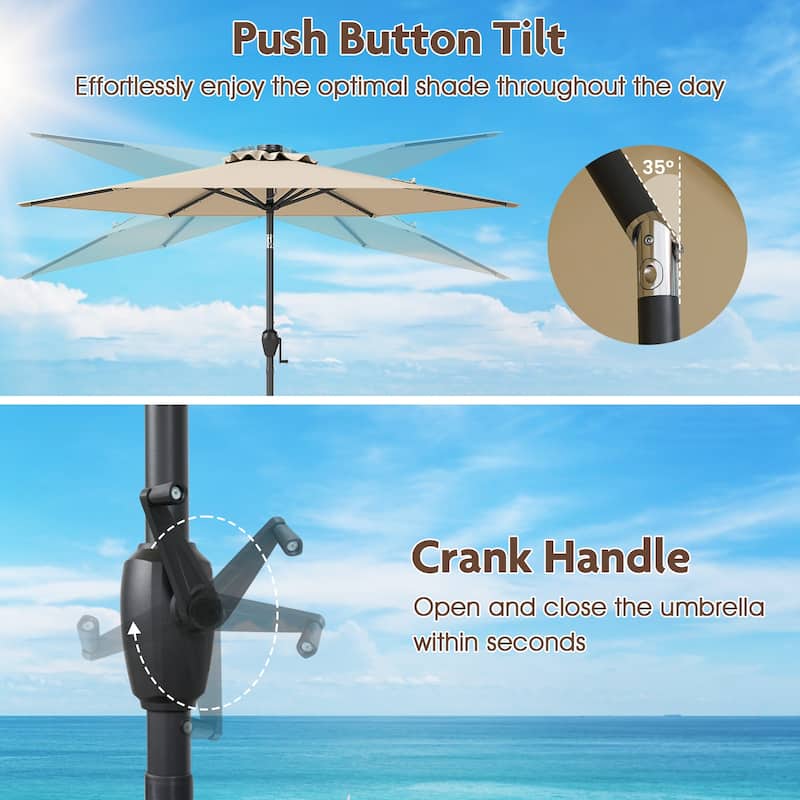 Polyester LED Patio Umbrella with Tilt and Crank Handle