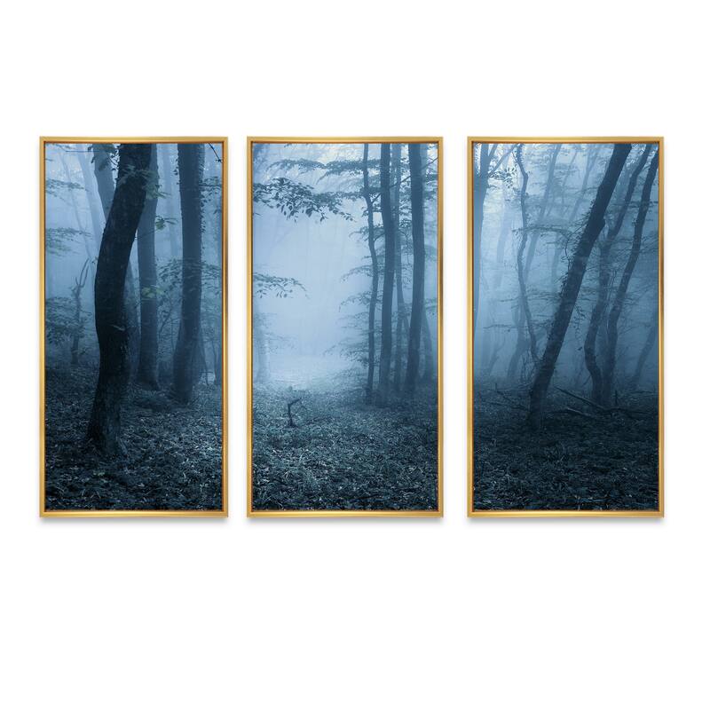 Designart "Foggy Spring Forest" Landscape Framed Art Set of 3 4 Colors of Frames Bed Bath
