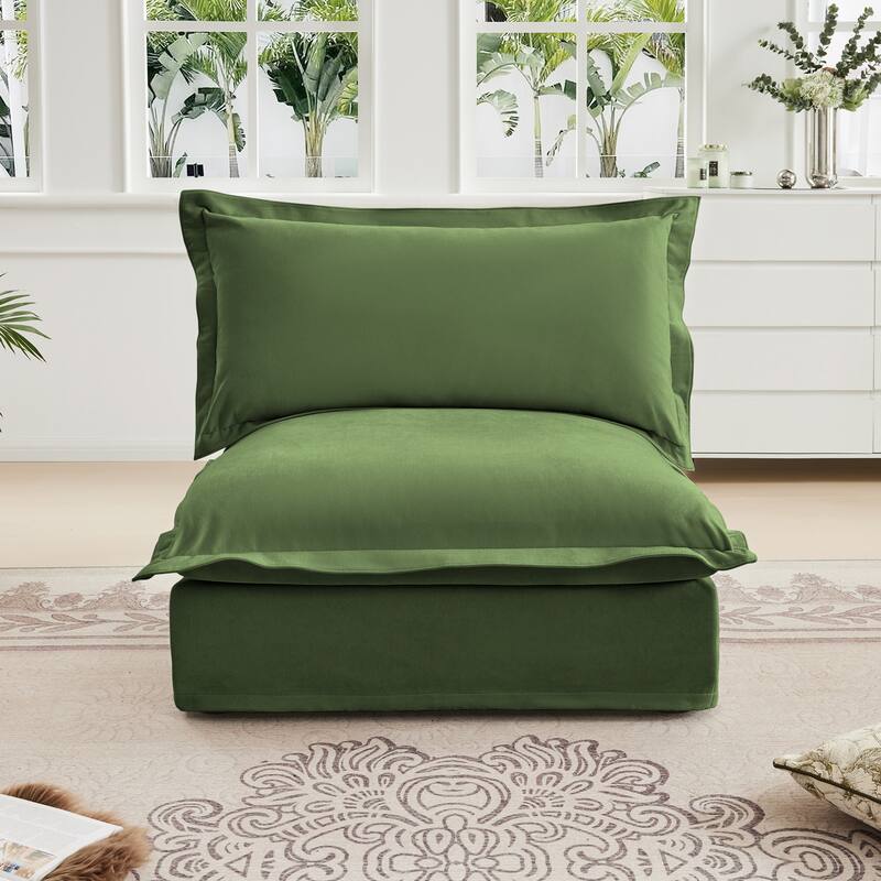 Armless Green Sofa in Chenille, 37x33x35 inches - Multi-Color
