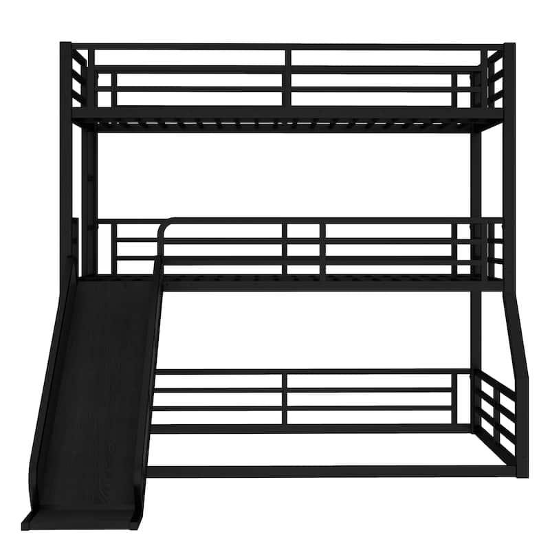 GDFStudio - Rock Triple Bunk Bed with Slide, Guardrails, Durable Noise-Free Frame