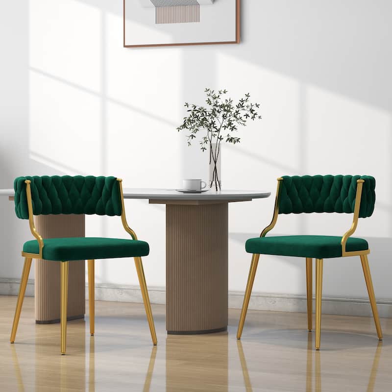 Set of 4 Tufted Velvet Dining Chair with Metal Legs - Dark Green - Set of 2