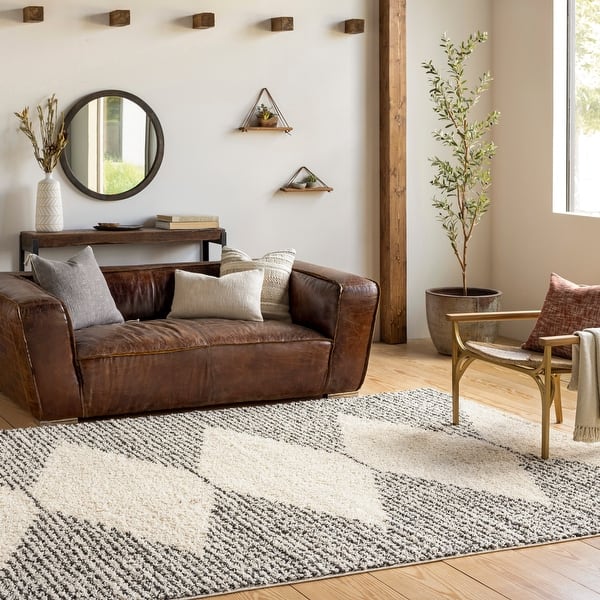 slide 15 of 18, Farciot Plush Boho Diamond Area Rug Cream/Grey - 7'10" x 10'