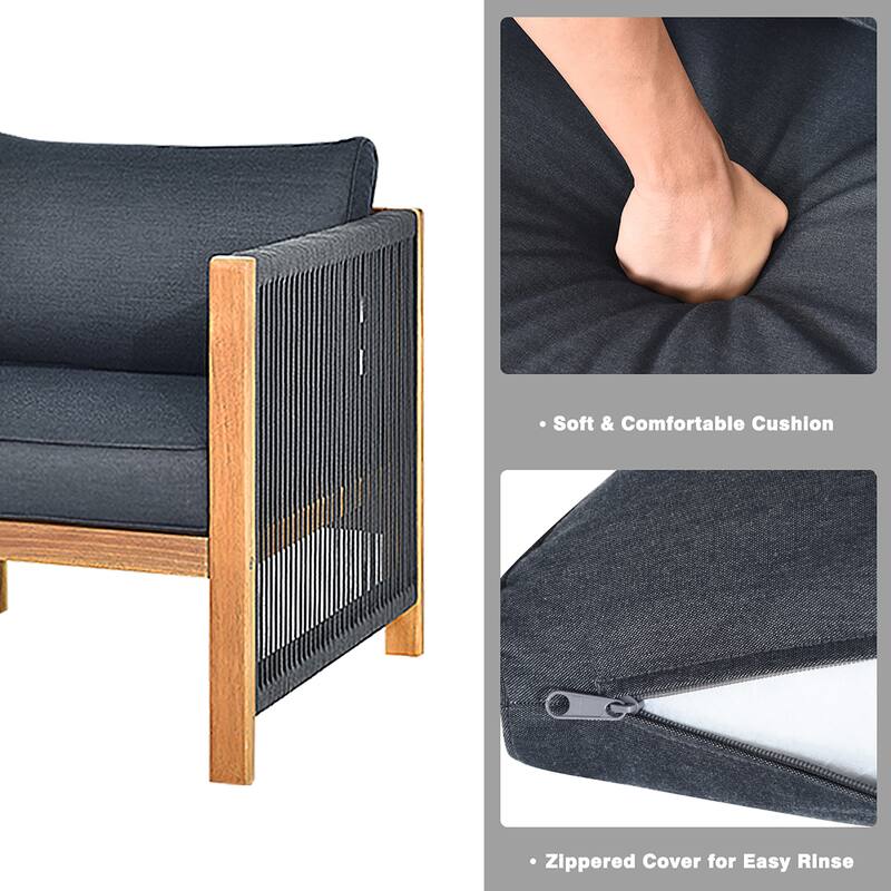 Costway 8PCS Wooden Patio Furniture Set Cushioned Sofa W/Rope Armrest