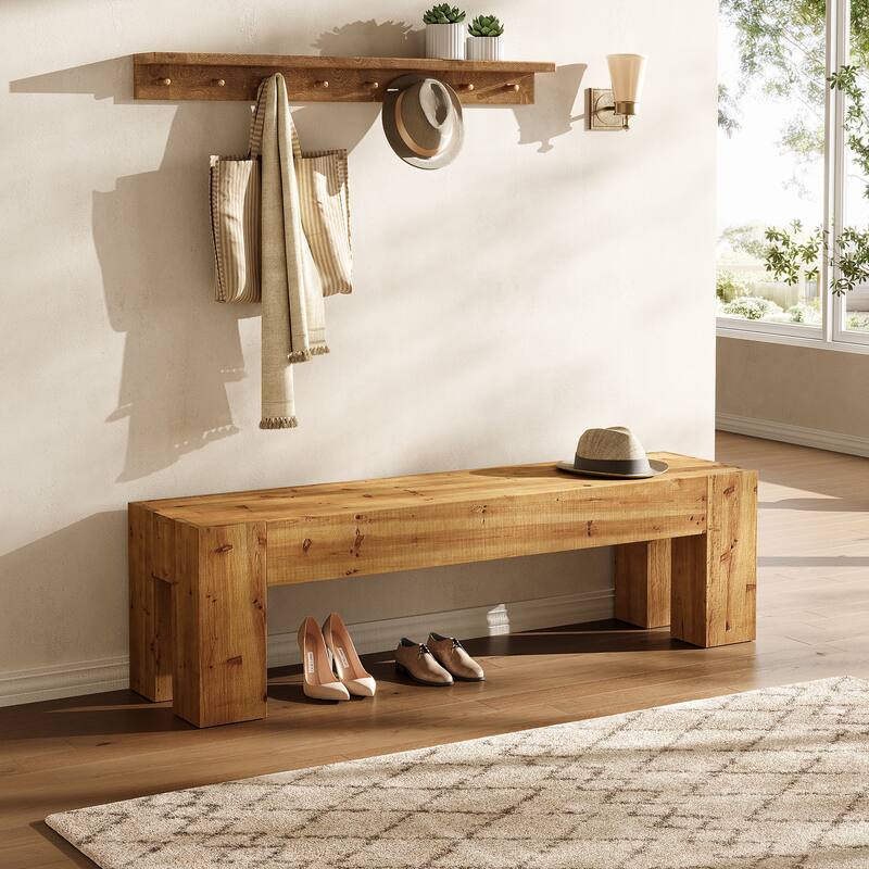 Solid Wood Bench, 47" Rustic Extra Long Heavy Duty Entryway Bench