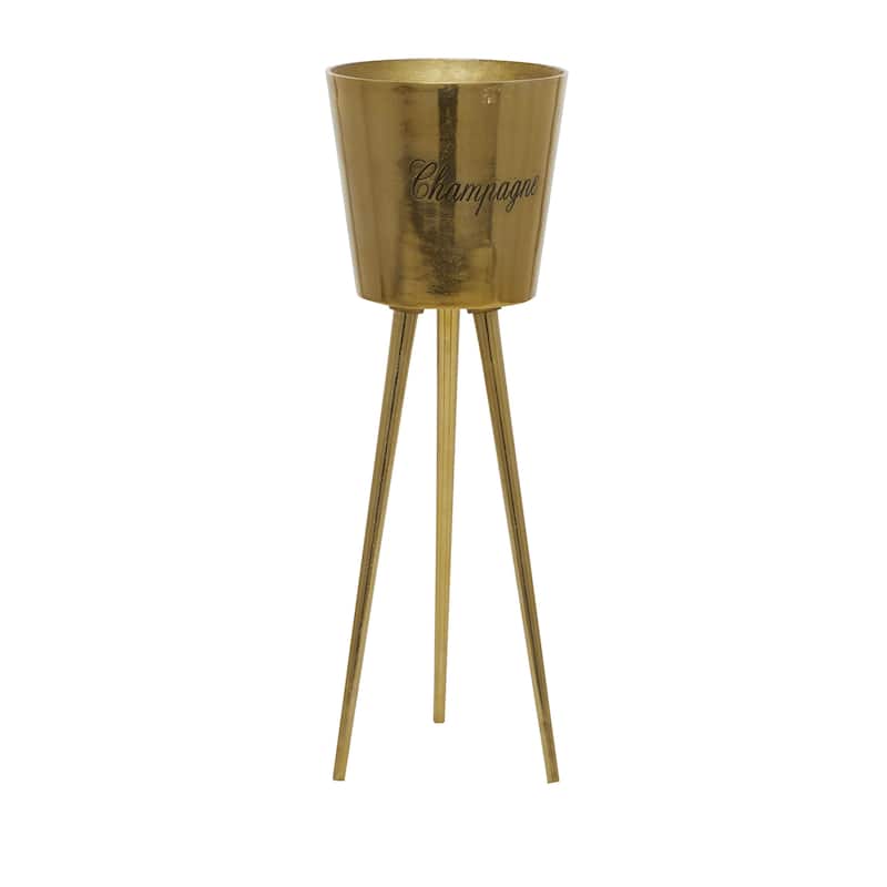 Aluminum Metal Tall Floor Champagne 3 Bottle Ice Bucket - Gray or Gold - Roche River Decor