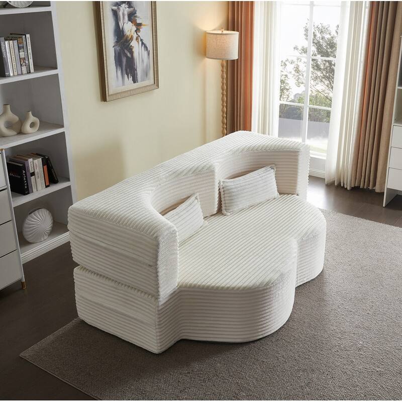Modern 78" Full Size Convertible Corduroy Foam-Filled Sleeper Sofa,Modern Floor Sofa with 2 Pillows