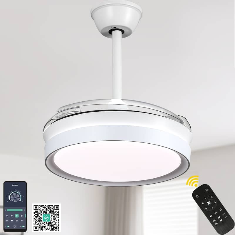 Bella Depot 36" Modern Retractable Ceiling Fan with Dimmable Led Light and Remote, 6-Speed Reversible DC Motor