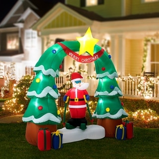 Glitzhome 7FT Lighted Inflatable Santa Skiing under Tree Arch Decor ...