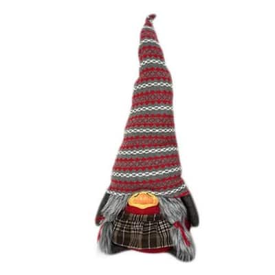 Plaid Girl Gnome Christmas Tabletop Figurine - 30" - Gray and Red
