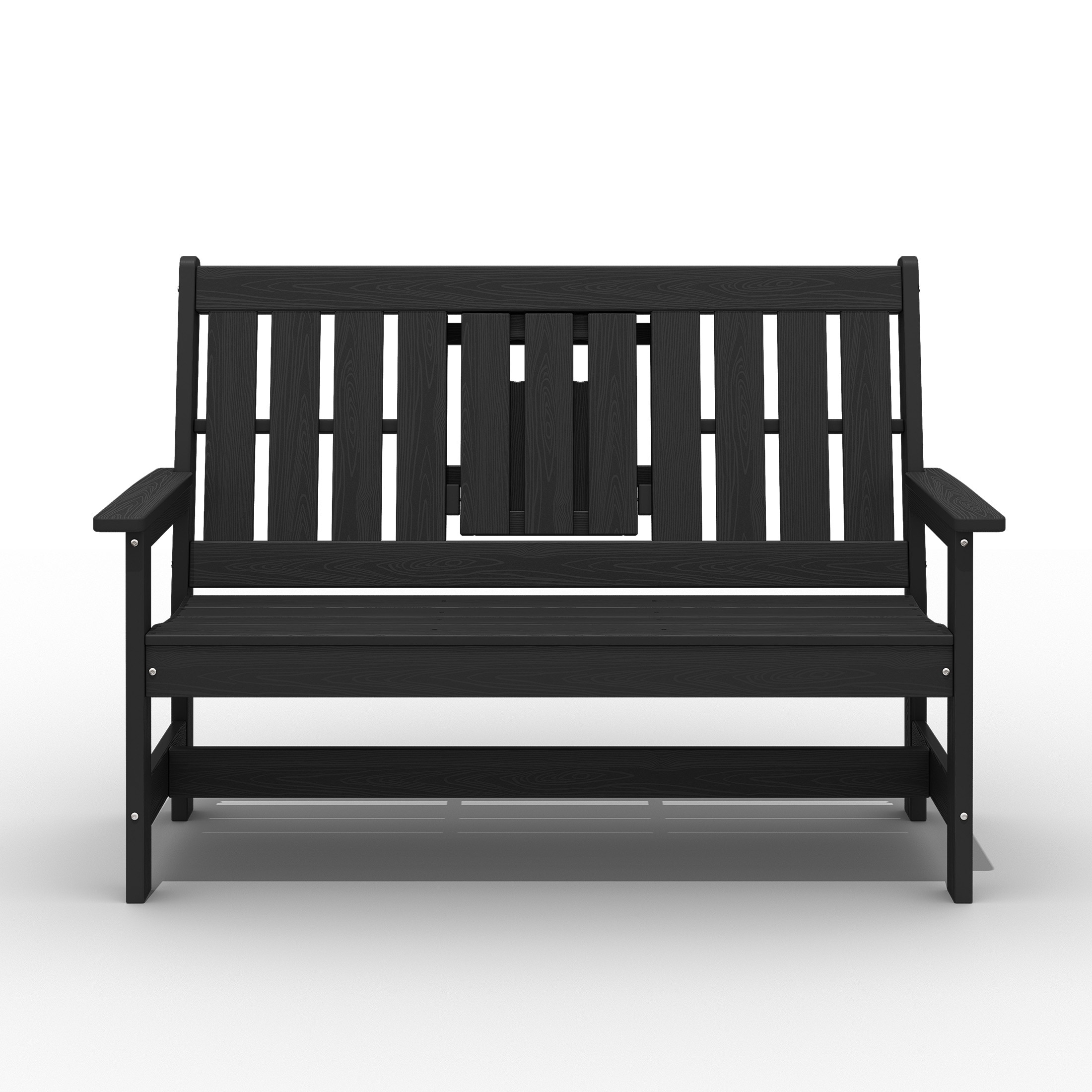 HDPE 2 Person Patio Bench with foldable Cup Holder and Functional Center Panel