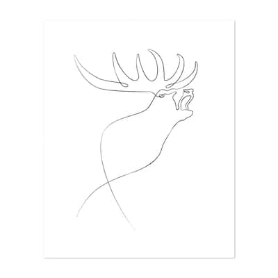 Stag In One Brush Stroke Line Drawings Animals Deer Art Print/Poster ...