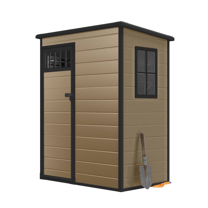 Moasis 5x3FT Outdoor Storage Shed with Floor, Windows, and Lockable Door - 5' X 3' - Brown