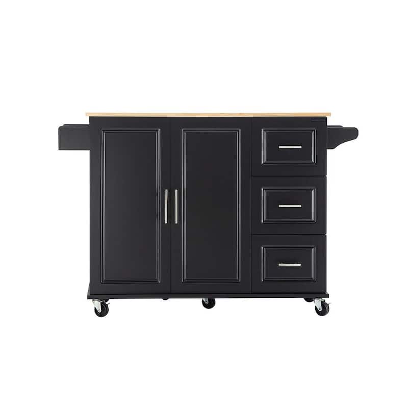 Kitchen Island Cart with Extensible Rubber Wood Top and Locking Wheels - Black