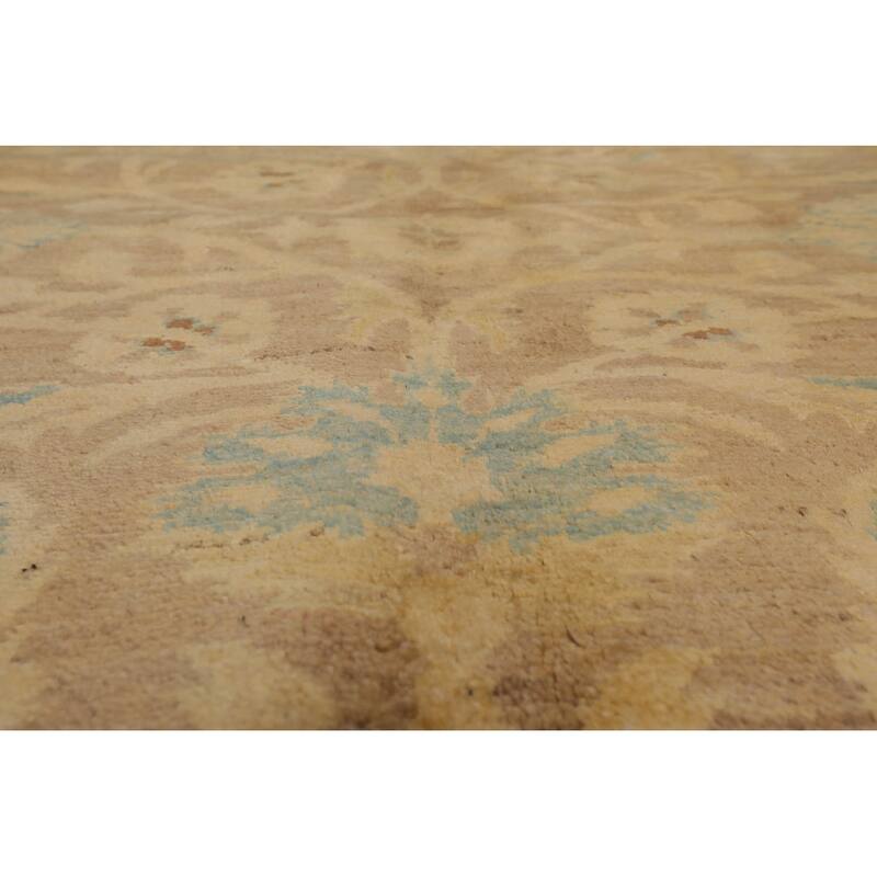 Hand Knotted Peshawar Taupe,Aqua Wool Traditional Oriental Area Rug - 7' 10'' x 10'