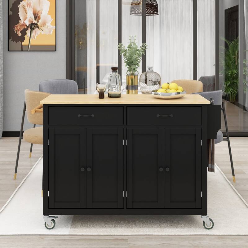 4 Door Kitchen Island Cabinet Cart with Locking Wheels