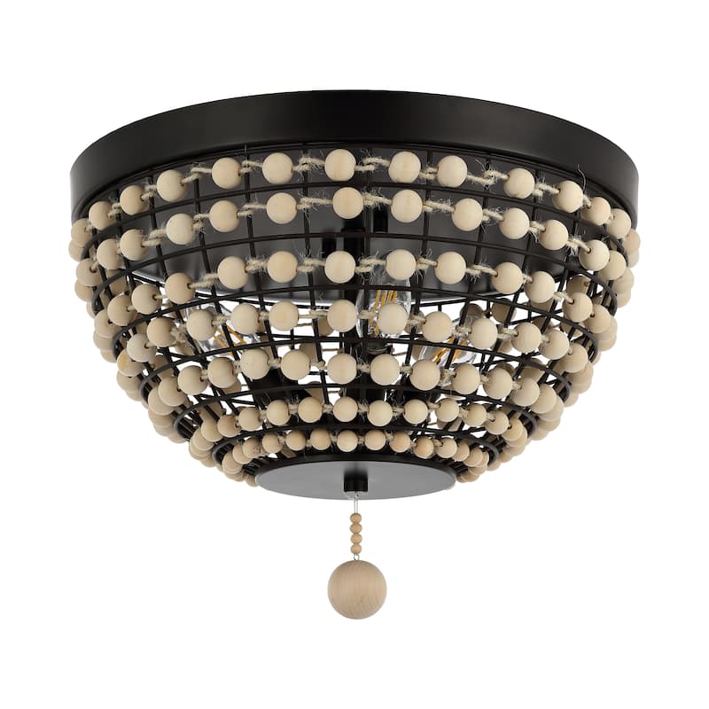 SAFAVIEH Lighting Lahoma Chandelier - 15" W x 15" D x 12" H - Natural Wood/Oil-Rubbed Bronze