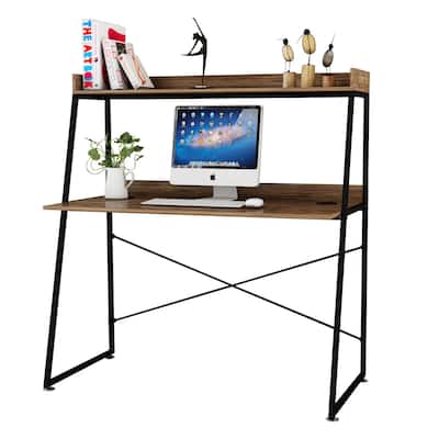 48 Inch Ladder Desk with Storage Shelves, 2-Tier Home Office Writing Computer Desk