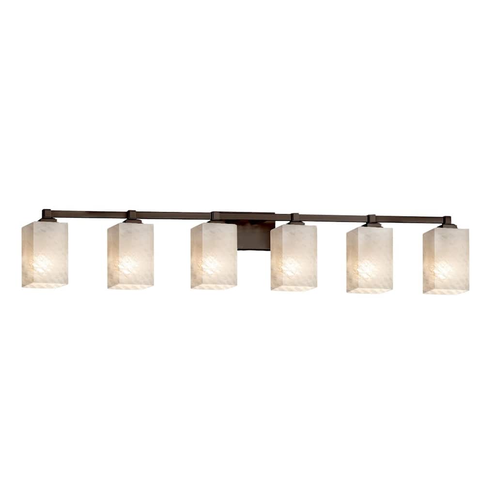 Justice Design Fusion Regency 6-light Dark Bronze Bath Bar, Weave Square - Flat Rim Shade