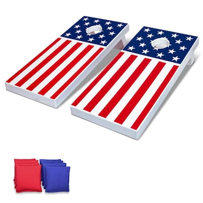 GoSports 4'x2' All Weather American Flag Cornhole Game Set - Includes 8 Bags & Game Rules