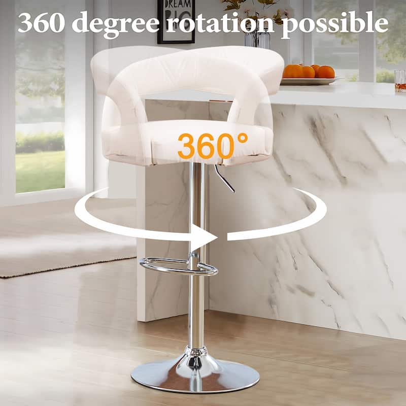 VECELO Set of 2 Rounded Mid-Back Swivel Bar Stools with Adjustable Height 360° Rotation 16" Base with Footrest