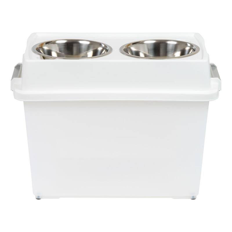 Elevated Feeder with Airtight Pet Food Storage and Removable Bowls, White