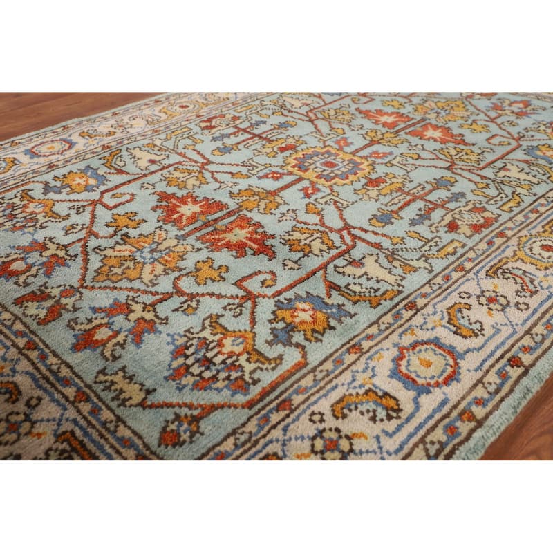 Blue Oushak Oriental Foyer Rug Hand-Knotted Wool Carpet - 4'0"x 6'0"
